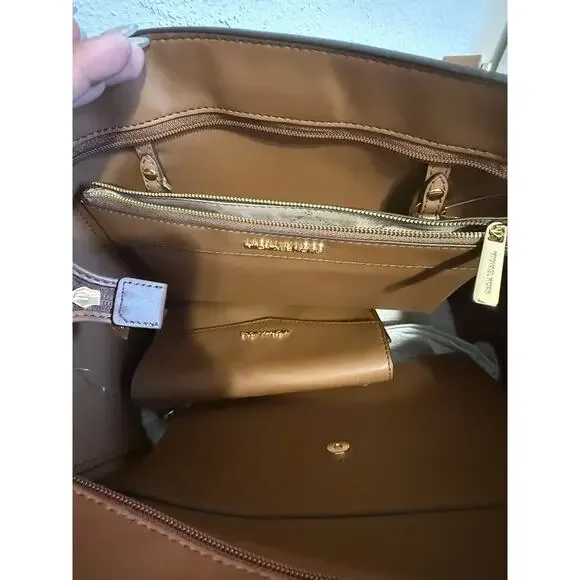 MICHAEL KORS CHARLOTTE LG 3 IN 1 TOTE SHOULDER BAG + CLUTCH MK VANILLA/BROWN - Picture 5 of 13